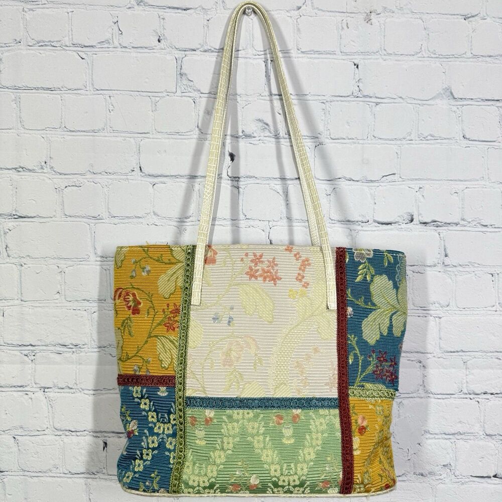 Vintage Purse Handbag Tote Multicolor Floral Fabric Y2K Retro Artsy Purse Tote